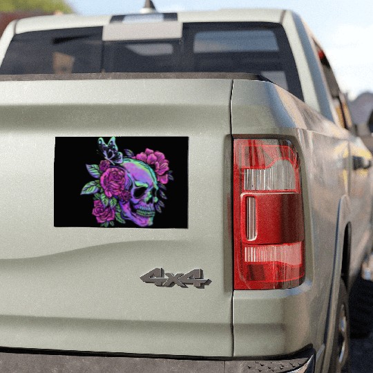 Skeleton Car Magnets, Neon Skull Roses Gothic Skeleton