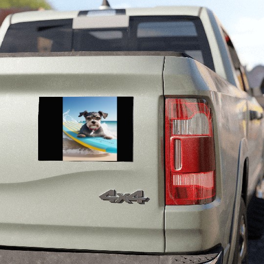 Schnauzer Surfing at Beach On A Surfboard Car Magnets