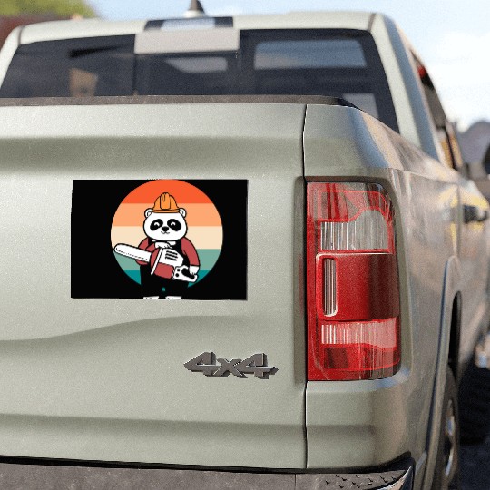 Panda Chainsaw Tree Worker Car Magnets