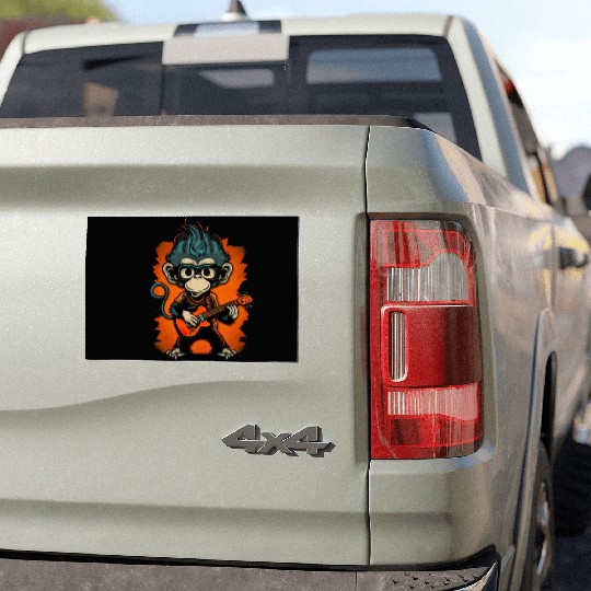 Monkey Chimpanzee Playing Acousitc Rock Guitar Car Magnets