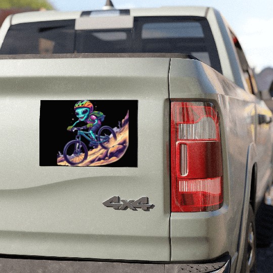 MTB alien race on moountain bike Car Magnets
