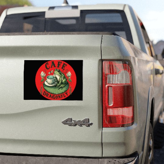 Cafe Dragonfly: Whimsical Serene Frog on Lily Pad Car Magnets