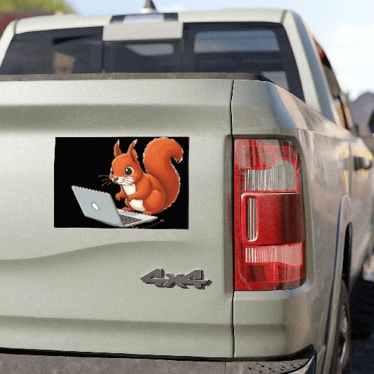 Squirrel on laptop Car Magnets