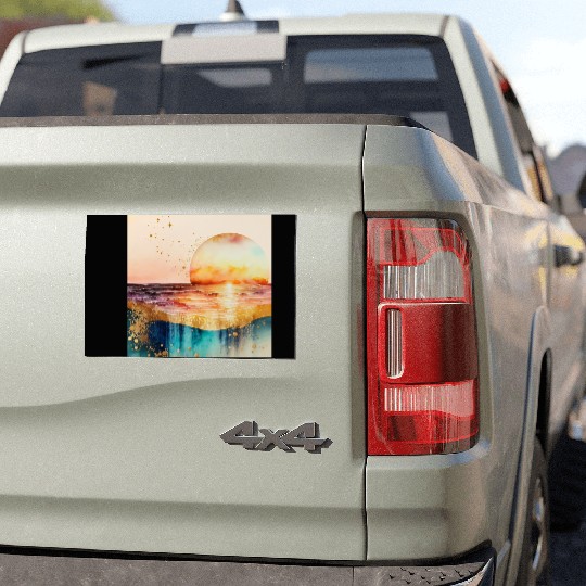 Sunset Beach Watercolor Painting Car Magnets