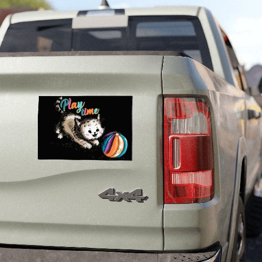 it's play time for cat with a ball Car Magnets