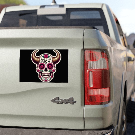 Horned Sugar Skull, eat the rich skull Car Magnets