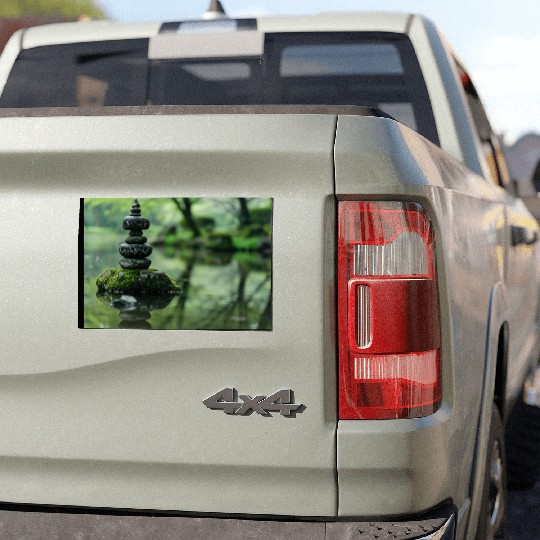 Zen Stone Stack Reflected in Tranquil Pond Car Magnets