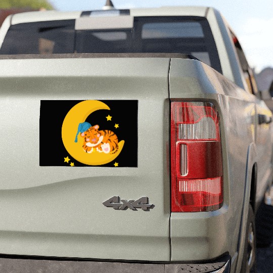 CAT SLEEPING ON MOON Car Magnets