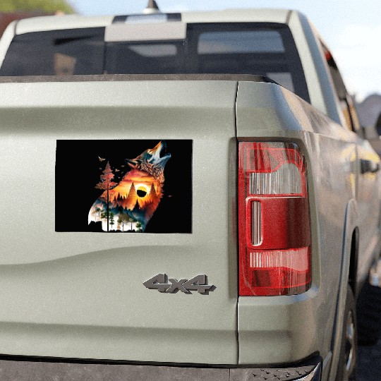 Vintage Wolf Moon Graphic Car Magnets – Retro 90s