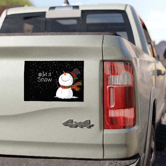 snowfall with snowman, let it snow. Car Magnets