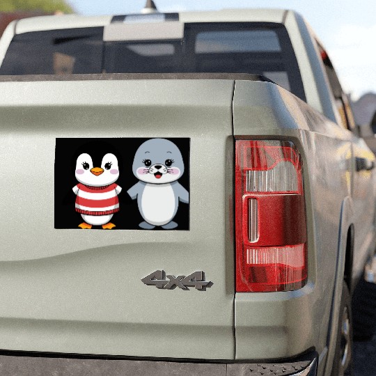 Penguin and Seal Friends Car Magnets