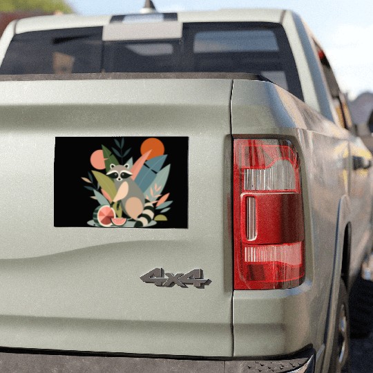 Raccoon with tropical plants and melons Car Magnets