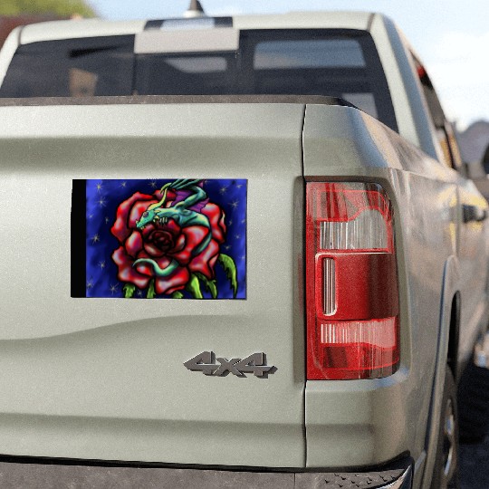 Dragon Sleeping On Rose Car Magnets