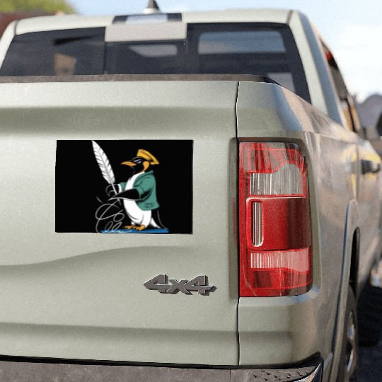 Calligraphy Enthusiast Penguin With Quill Art Car Magnets