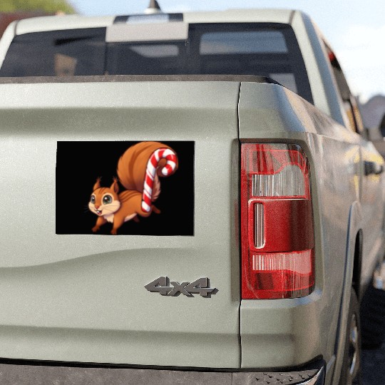 A squirrel with a candy cane tail. Car Magnets