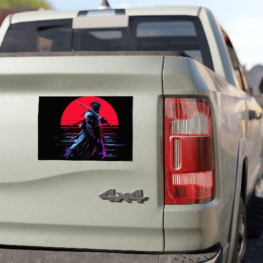 Cyberpunk Samurai Warrior Under Neon Moon Car Magnets
