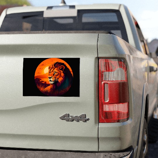 Sunrise Sleeping Lion in Grass Design. Car Magnets