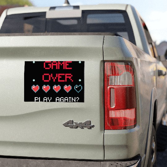 Game Over , Play Again ? Pixel Art Car Magnets
