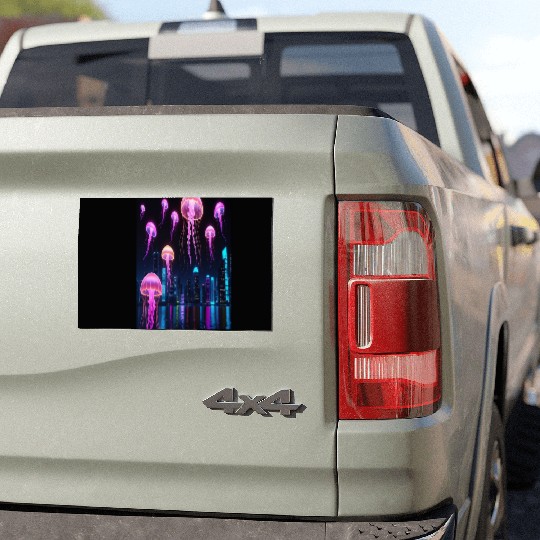 Neon Jellyfish Over Cyber City Car Magnets