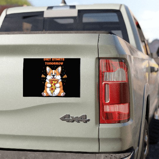 Cuddly Corgi Eating Pizza Meme Car Magnets