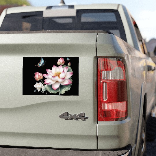 Light Pink Lotus and Butterflies  Car Magnets