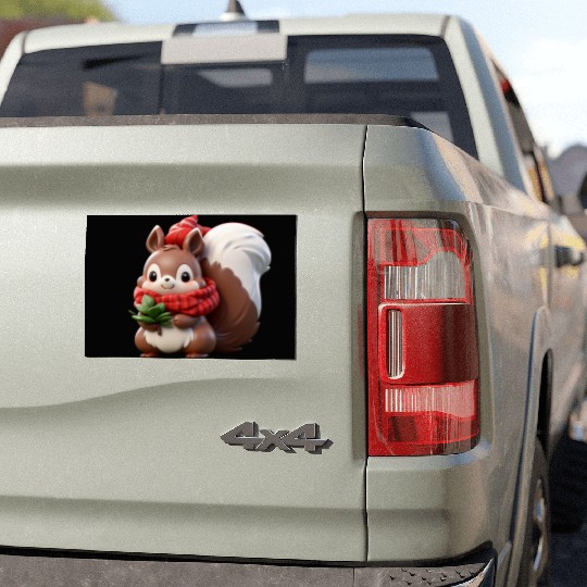 Festive Squirrel with Plaid Hat and Scarf Car Magnets
