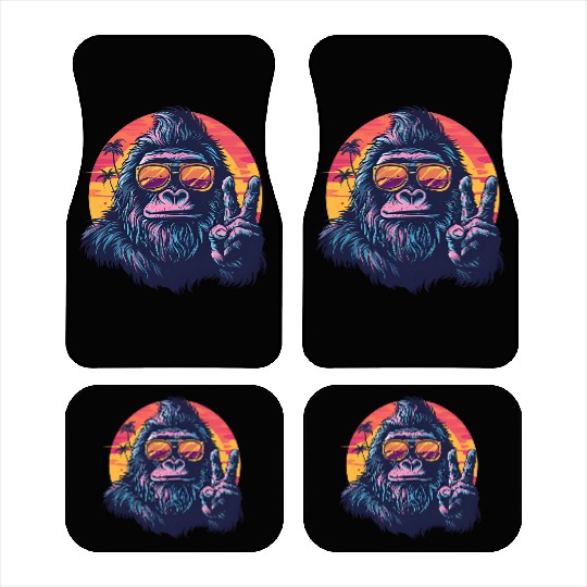 Gorilla on Vacation with a Sunset Peace Sign Car Mats