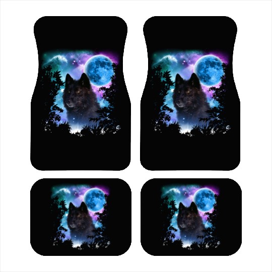 Black Wolf MidNight Forest Car Mats