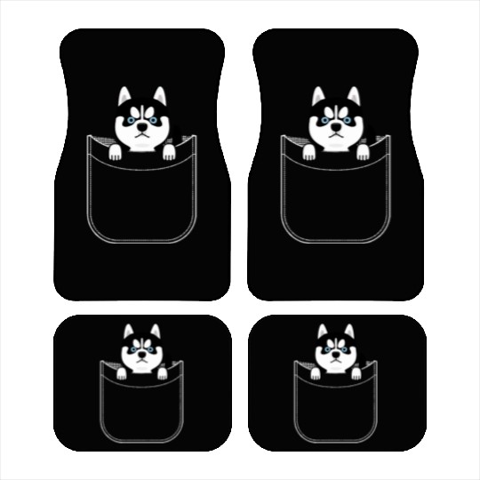Husky In Pocket Funny Cute Puppy Expression Car Mats