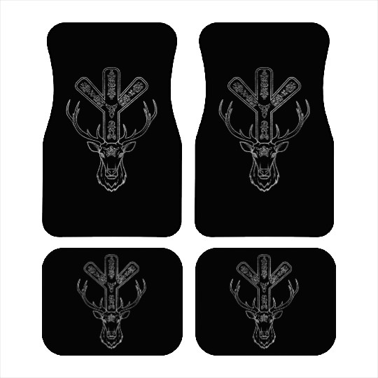 Algiz Rune and Deer in Silver Car Mats