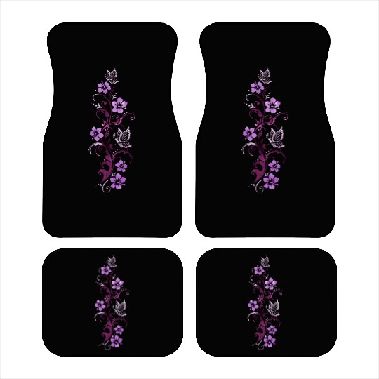 Tendril with hibiscus and butterflies, watercolor Car Mats