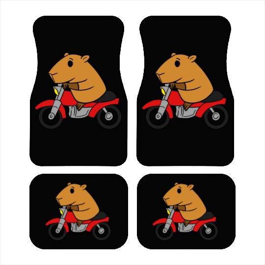 Capybara Riding Motorcycle Car Mats Funny Rodent