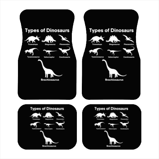 Types of Dinosaurs T-Rex Veloceraptor, Triceratops Car Mats