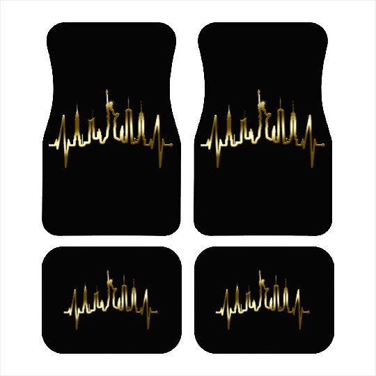 New York City Heartbeat Manhattan Skyline USA Gold Car Mats