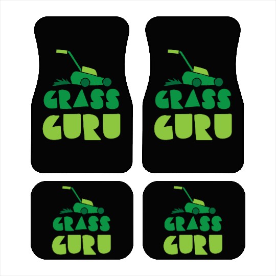 Grass guru with green lawn mower Car Mats