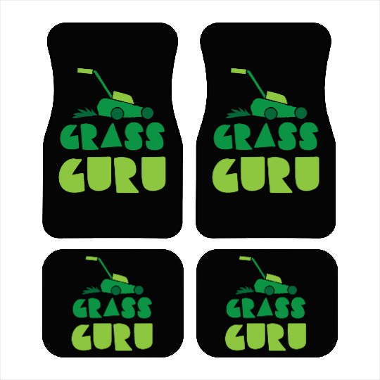 Grass guru with green lawn mower Car Mats