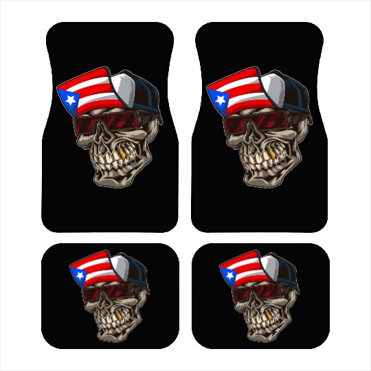 Cool Puerto Rico Skull With Cap and Boricua Flag Car Mats