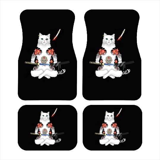 Japanese Samurai Cat Katana Ninja Yakuza Tattoo Car Mats