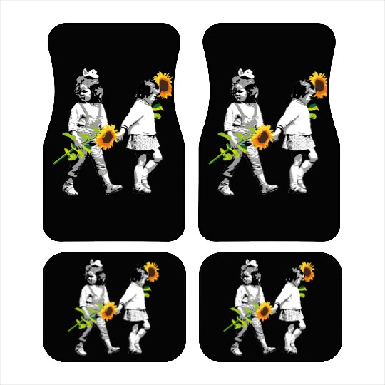 Sunflower Sisters - 2 Little girls with Sunflowers Car Mats