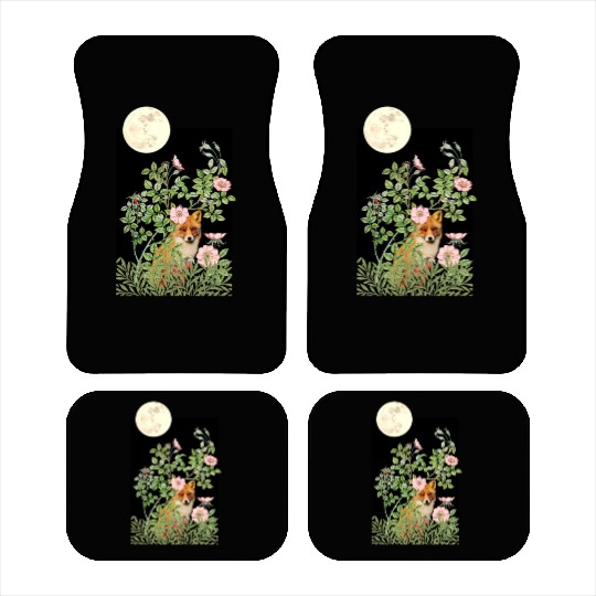 Night Fox Under Wild Rose Car Mats
