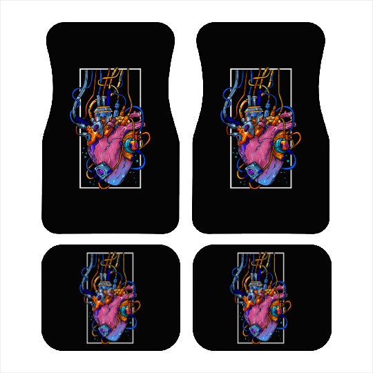 Cyborg Robot Heart Vaporwave Futuristic Cyberpunk Car Mats