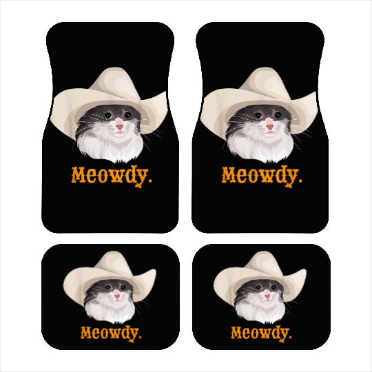 Meowdy Sad Cat Wearing a Cowboy Hat Meme Car Mats