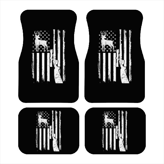 Deer Hunting Distressed USA Flag With Gun & Deer Car Mats