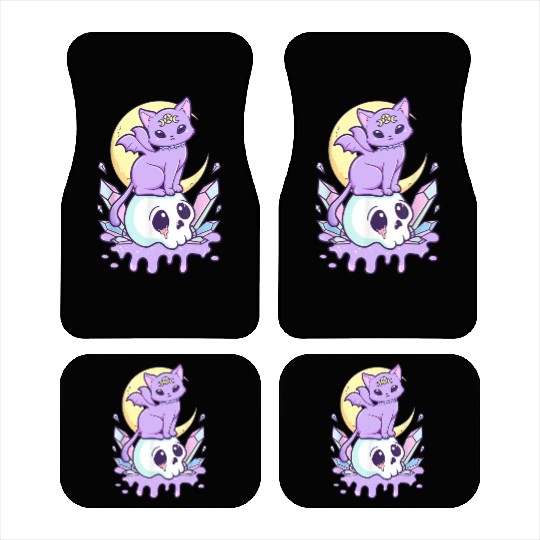 Pastel Goth Cute Creepy Witchy Cat and Skull Car Mats