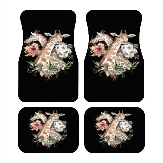 Kids Giraffe Wildflowers Africa Watercolor Motif Car Mats