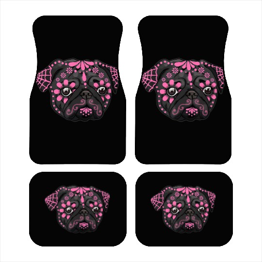 Black Pug Dogs Day of the Dead Sugar Skull Dog Car Mats