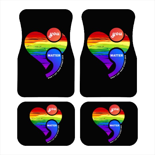 Rainbow Heart Semicolon You Matter Car Mats