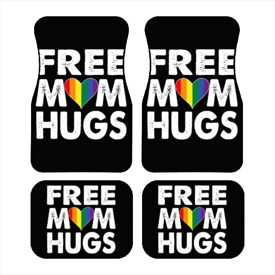 Free Mom Hugs Pride LGBTQ Rainbow Heart Car Mats