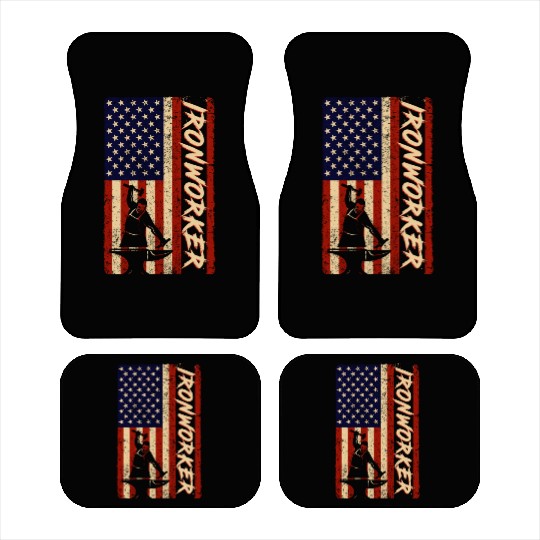 US Flag Ironworker Independence labor Day Car Mats