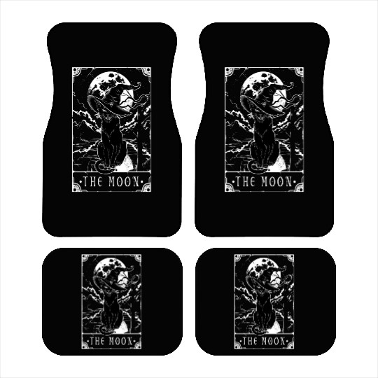 Tarot Card Moon And Black Cat Witch Hat Halloween Car Mats